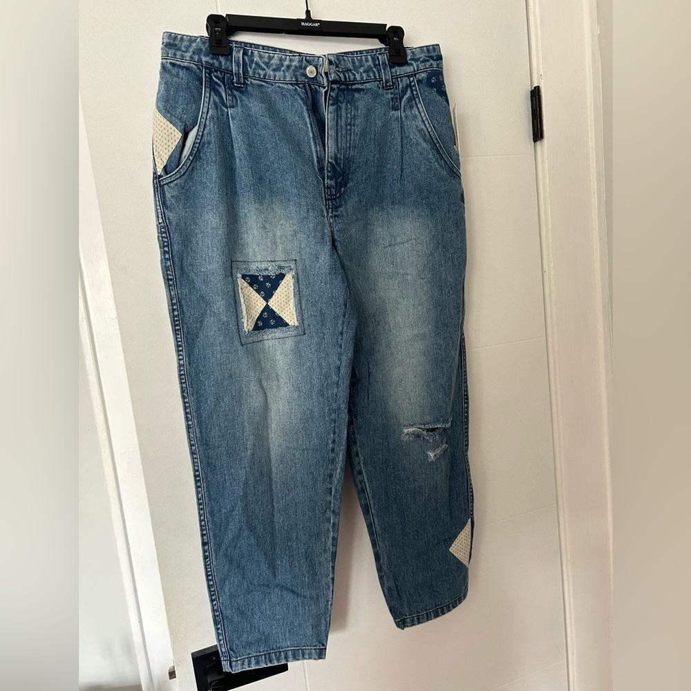 Free People Quilted Patchwork Jeans